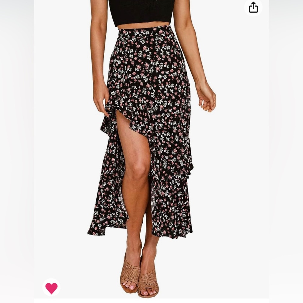 Black floral shirt high on one side